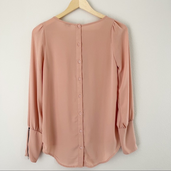 Peach Long Sleeve Blouse Dress Top Sz Small - Picture 5 of 8